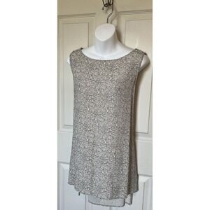 Eileen Fisher Geometric Tencel Blend High Low Tunic Tank Top Tan Black  Womens L